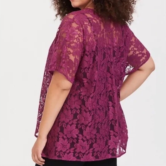 Torrid - Berry Pink / Burgundy Purple Sheer Lace Open Front Kimono - 1X/2X - Picture 3 of 8